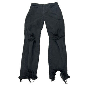 L'Agence Womens High Line Skinny‎ Jeans Distressed Denim Raw Hem Black Size 26